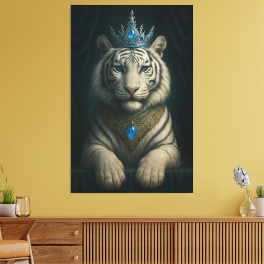 Majestic Blue Crown Royal Tiger – Luxury Fine Art Canvas Afdruk (Insitu (Woonkamer))