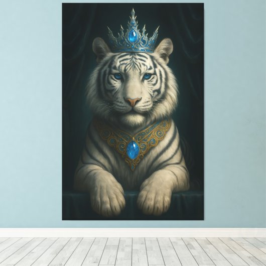 Majestic Blue Crown Royal Tiger – Luxury Fine Art  Canvas Afdruk (Insitu (Houten vloer))