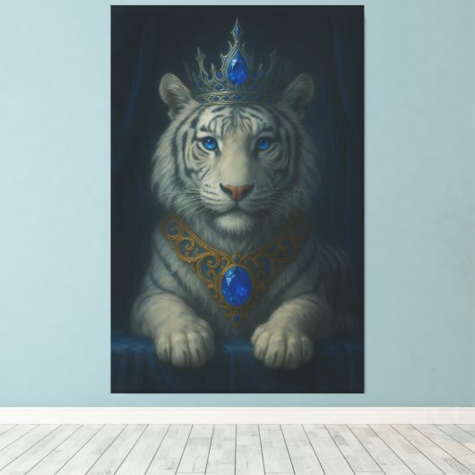Majestic Blue Crown Royal Tiger – Luxury Fine Art  Canvas Afdruk (Insitu (Houten vloer))