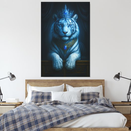 Majestic Blue Crown Royal Tiger – Luxury Fine Art  Canvas Afdruk (Insitu (Slaapkamer))