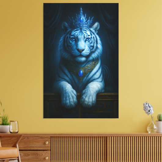 Majestic Blue Crown Royal Tiger – Luxury Fine Art  Canvas Afdruk (Insitu (Woonkamer))