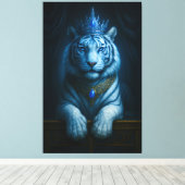 Majestic Blue Crown Royal Tiger – Luxury Fine Art  Canvas Afdruk (Insitu (Houten vloer))