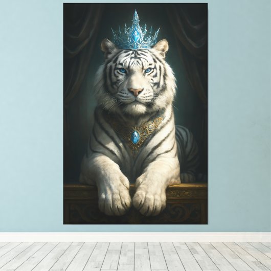 Majestic Blue Crown White Tiger · Fine Art Canvas  (Insitu (Houten vloer))