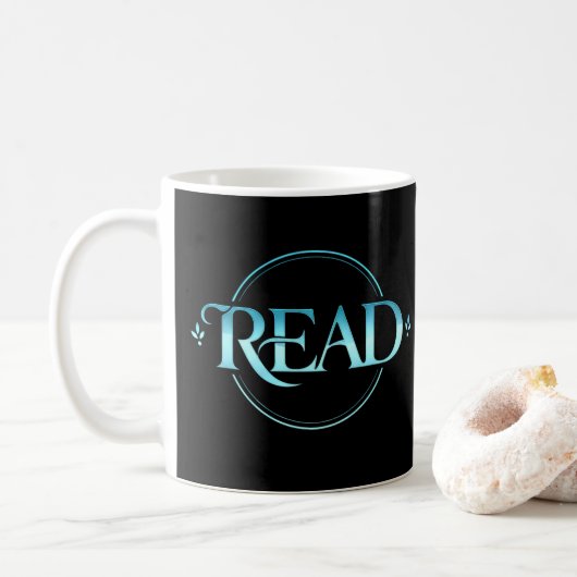 Majestic Blue Glass Typography "READ" Art Koffiemok (Met donut)
