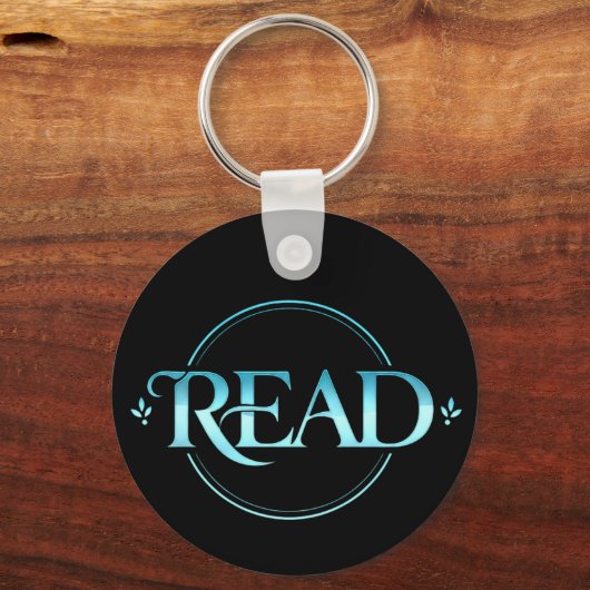 Majestic Blue Glass Typography "READ" Art Sleutelhanger (Achterkant)