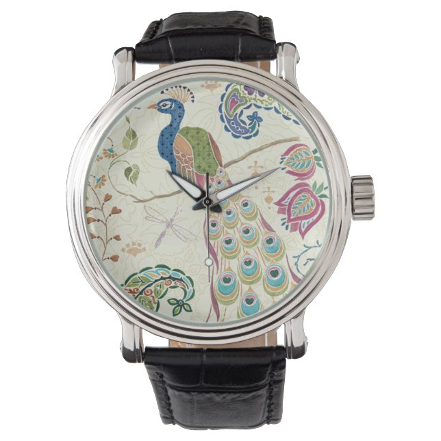 Majestic Blue Peacock Horloge (Voorkant)