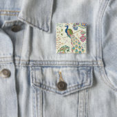 Majestic Blue Peacock Vierkante Button 5,1 Cm (In situ)