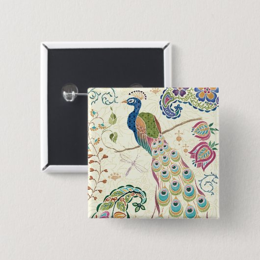 Majestic Blue Peacock Vierkante Button 5,1 Cm (Voorkant /achterkant)