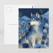 Majestic Blue Wolf in Starry Blossom Garden Briefkaart (Voorkant / Achterkant)