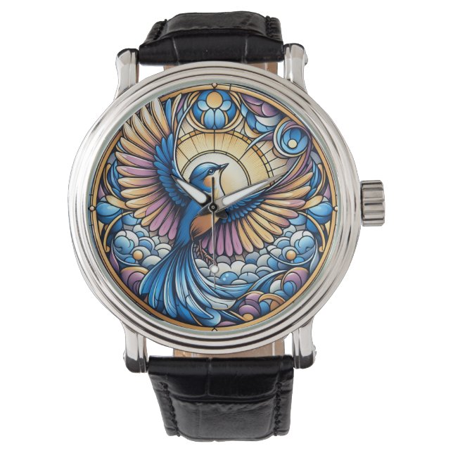 Majestic Bluebird Onder de Gouden Zon Horloge (Voorkant)