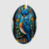 Majestic Bluebird Perched op Glas in lood Window Ornament (voorkant)