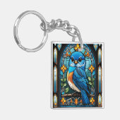 Majestic Bluebird Perched op Glas in lood Window Sleutelhanger (Voorkant Links)