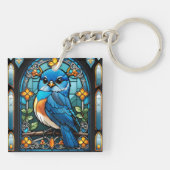 Majestic Bluebird Perched op Glas in lood Window Sleutelhanger (Achterkant)