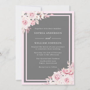 Majestic Blush & Gray Floral Waterverf Wedding Kaart