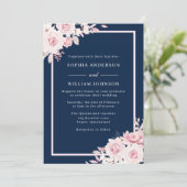 Majestic Blush & Navy Floral Waterverf Wedding Kaart (Staand voorkant)