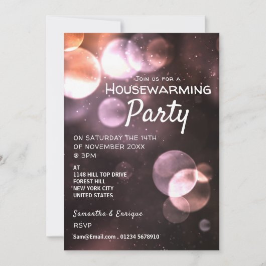 Majestic Bokeh Lights, Housewarming Party Invite Aankondiging (Voorkant)