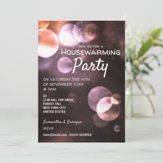 Majestic Bokeh Lights, Housewarming Party Invite Aankondiging (Staand voorkant)