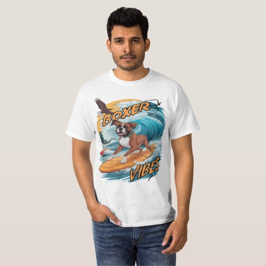Majestic Boxer Surfer Verovering Waves T-shirt (Voorkant volledig)