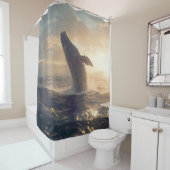 Majestic Breaking Whale bij zonsondergang Douchego Douchegordijn (In situ)