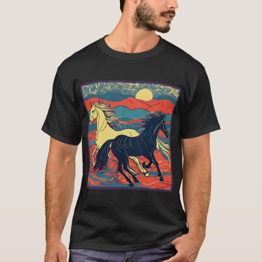 "Majestic Brown Horse: grillige Cartoon Sticker T-shirt (Voorkant)