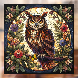 Majestic Brown Owl Glas in lood Window Cling Raamsticker