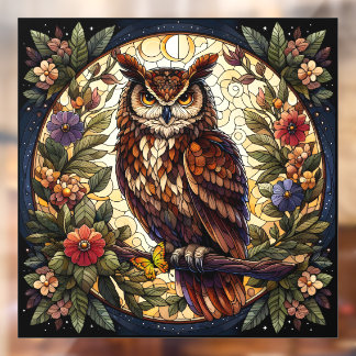 Majestic Brown Owl Glas in lood Window Cling Raamsticker