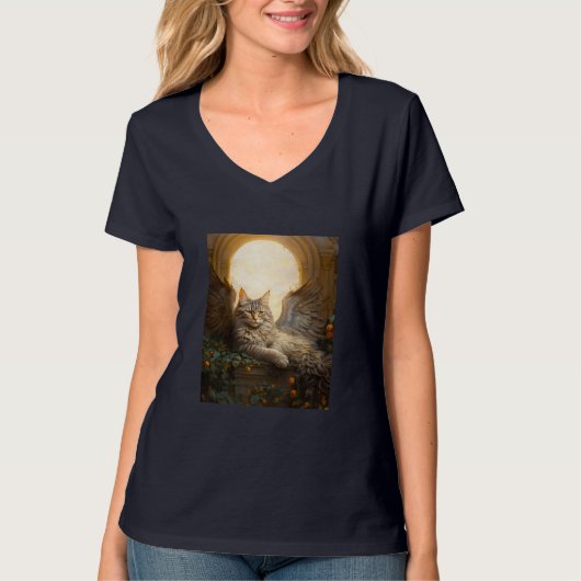 Majestic Bruin Tabby met Vleugels in Gouden Archwa T-shirt (Voorkant)