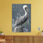 Majestic Bruine Pelikaan op Houten Post Canvas Afdruk (Insitu (Woonkamer))
