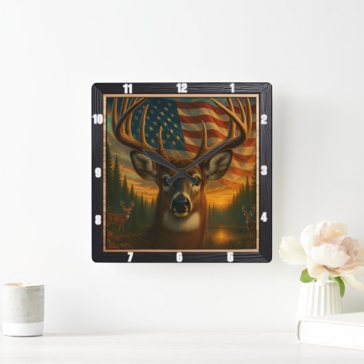 Majestic Buck Amerikaanse vlag Vierkante Klok (Huis)
