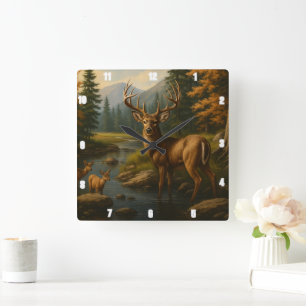 Majestic Buck beroemd gemaakt door Two Fawns Fores Vierkante Klok