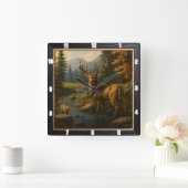 Majestic Buck Forest Stream Vierkante Klok (Huis)