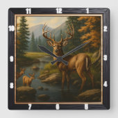 Majestic Buck Forest Stream Vierkante Klok (Voorkant)