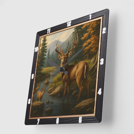Majestic Buck Forest Stream Vierkante Klok (Hoek)