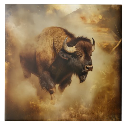 Majestic Buffalo, Bison Tegel, Trivet Tegeltje (Voorkant)