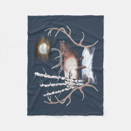 Majestic Bull Elk bugling in het maanlicht Fleece Deken (Voorkant)