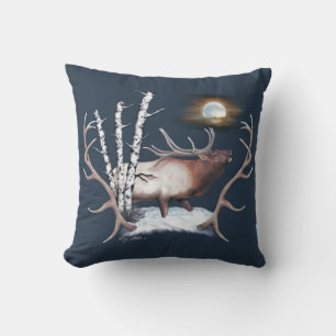 Majestic Bull Elk bugling in het maanlicht Kussen