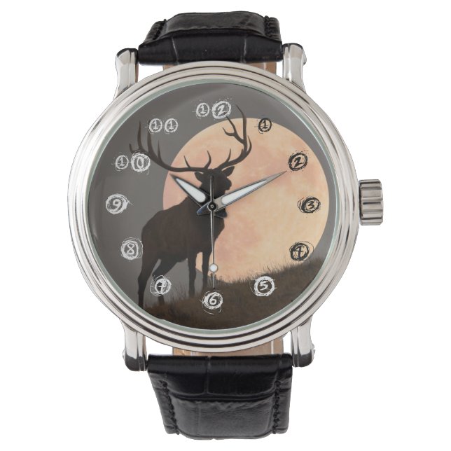 Majestic Bull Elk en Full Moon Rise Horloge (Voorkant)
