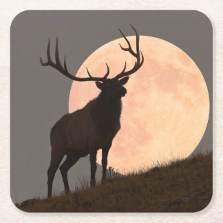 Majestic Bull Elk en Full Moon Rise Kartonnen Onderzetters