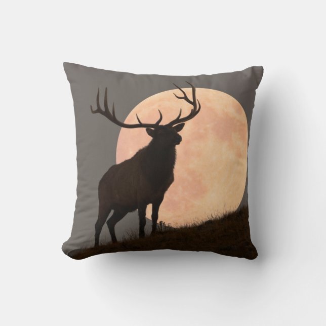 Majestic Bull Elk en Full Moon Rise Kussen (Voorkant)