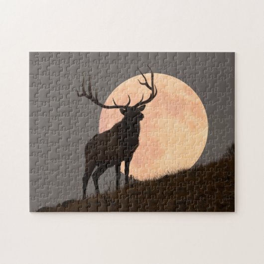Majestic Bull Elk en Full Moon Rise Legpuzzel (Horizontaal)