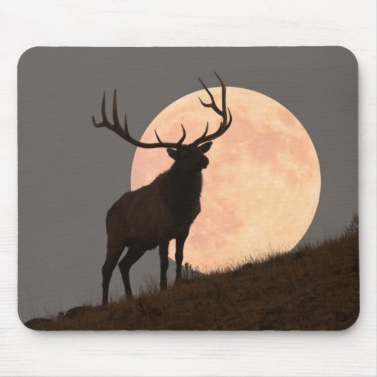 Majestic Bull Elk en Full Moon Rise Muismat (Voorkant)