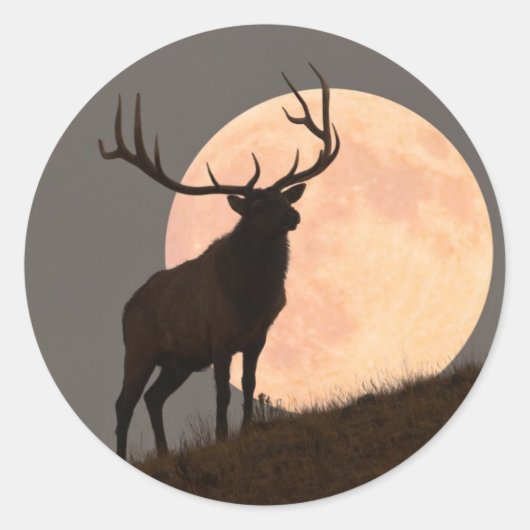 Majestic Bull Elk en Full Moon Rise Ronde Sticker (Voorkant)