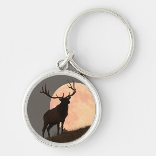 Majestic Bull Elk en Full Moon Rise Sleutelhanger (Voorkant)