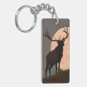 Majestic Bull Elk en Full Moon Rise Sleutelhanger (Voorkant Links)