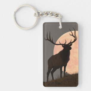 Majestic Bull Elk en Full Moon Rise Sleutelhanger