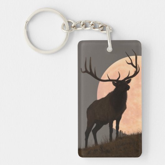 Majestic Bull Elk en Full Moon Rise Sleutelhanger (Voorkant)