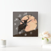 Majestic Bull Elk en Full Moon Rise Vierkante Klok (Huis)