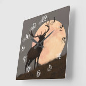 Majestic Bull Elk en Full Moon Rise Vierkante Klok (Hoek)