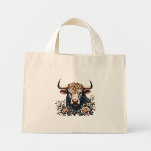 Majestic Bull in bloei Mini Tote Bag (Voorkant)