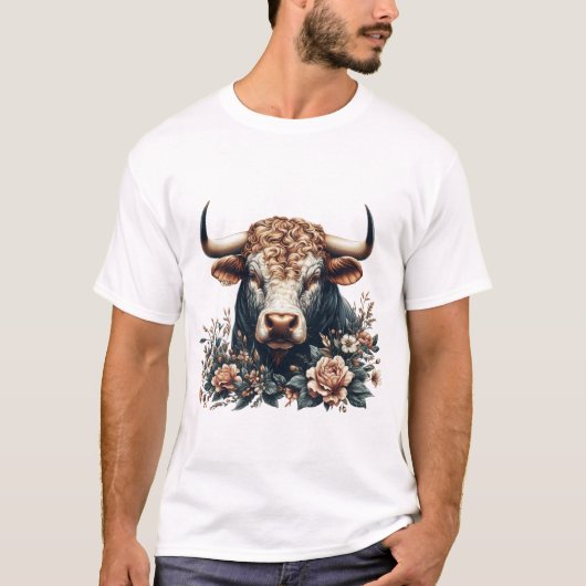 Majestic Bull in bloei T-shirt (Voorkant)